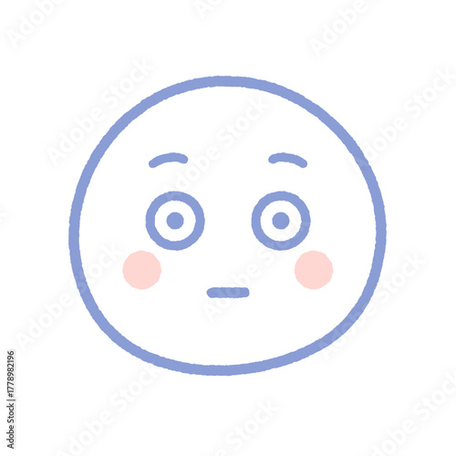 目を見開き固まる頬が紅潮した表情の絵文字 - 赤面･のぼせ顔の手書きのイラスト素材