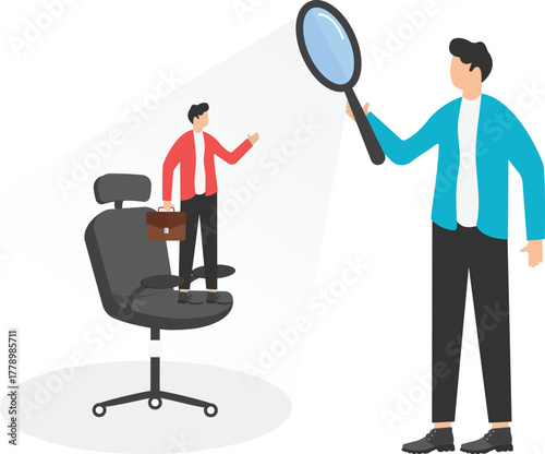 Government officer use magnifying glass to look at businessmen standing
