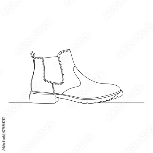 Chelsea boot in minimalist line art on white background