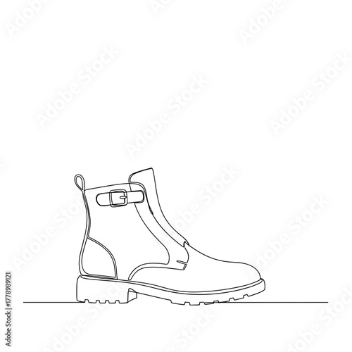 Leather ankle boot with buckle in minimalist line art style