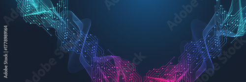 Digital tech motherboard texture design. Creative idea banner concept for internet technology. Software coding. Engineering concept for poster, cover, banner, header, web, presentation template