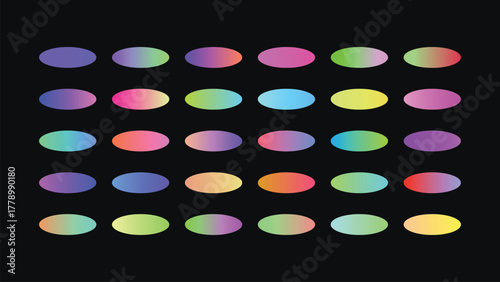Collection of colorful gradient ovals arranged in a grid pattern against a dark background design element