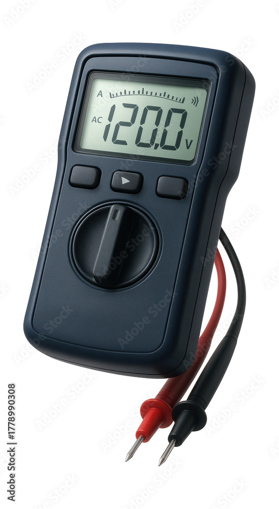 Fototapeta premium A compact digital multimeter with a clear LCD for testing home electrical outlets.