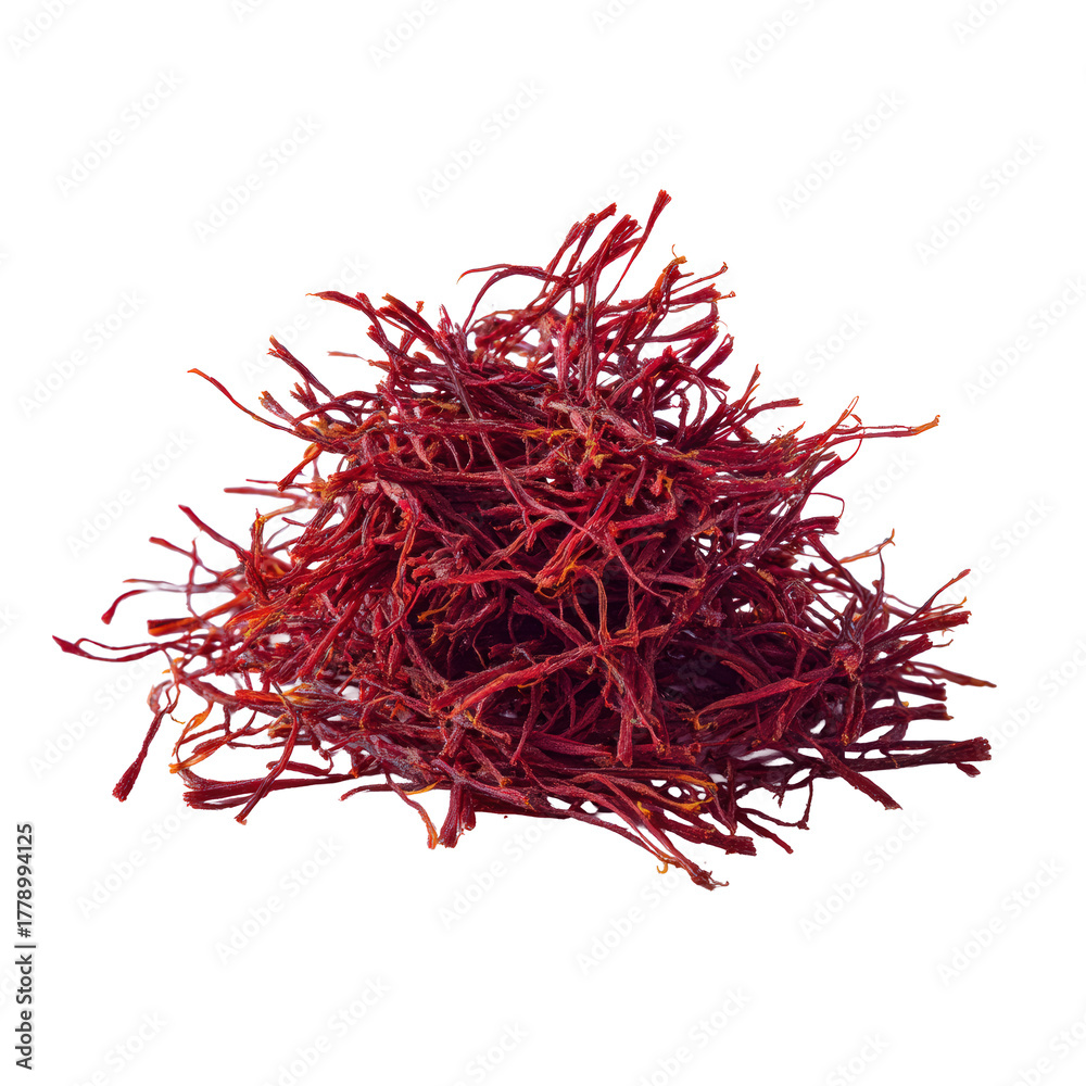 Naklejka premium A pile of dried saffron threads isolated on transparent background