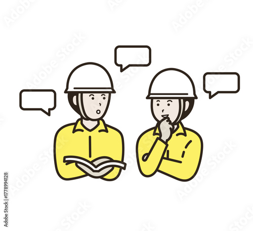 仕事について話す土木技師の男性二人のイラスト