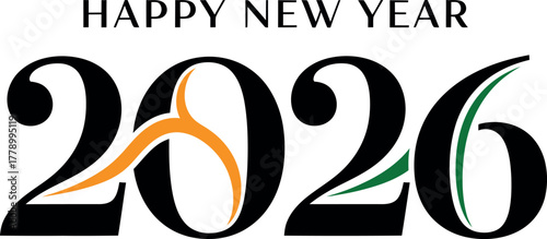Happy new year 2026 celebratory graphic with abstract design elements