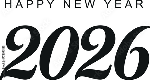 Happy new year 2026 text with year number isolated