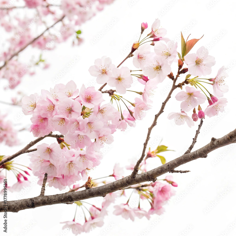 Fototapeta premium cherry blossom branches with pink and white flowers in full bloom on bright surface
