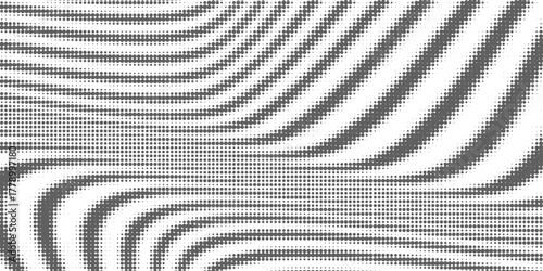 Flowing dots particles wave pattern halftone gradient curve shape isolated on white background