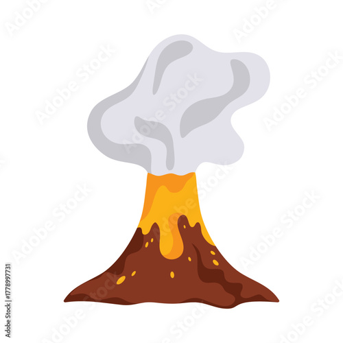Colorful isolated volcano erupting with smoke and lava, inspired by Chile natural landmarks vector illustration