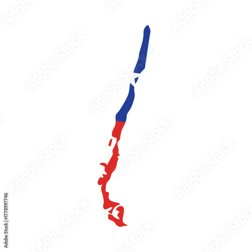Isolated Chile map silhouette filled with national flag colors for educational and patriotic use vector illustration