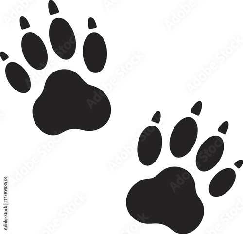 Black paw prints on a white background representing animal tracks  