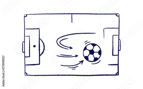 Soccer ball. Play team game Arrow, trajectory line