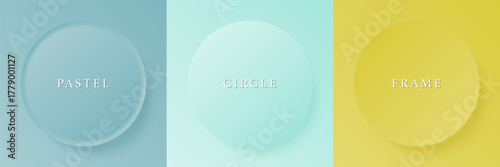 Set of abstract 3d beige, different color circle frame design for cosmetic product. Collection of trendy color geometric background with copy space. Top view scene. Vector EPS10