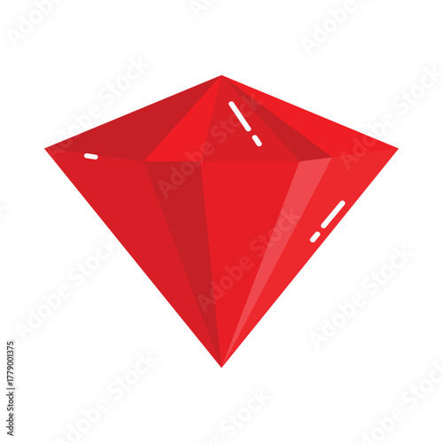Bright red ruby gemstone with sharp facets on a white isolated background vector illustration