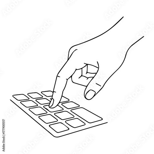 Simple Line Art of Hand Entering Data on Numeric Keypad