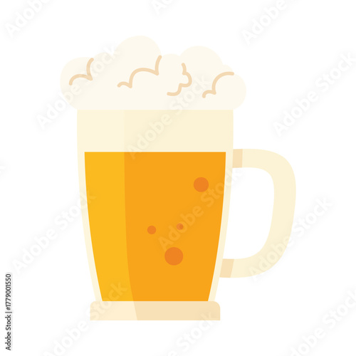Traditional beer mug with frothy foam isolated on white background vector illustration