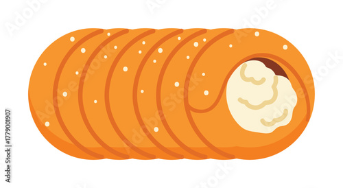 Sweet Czech trdeln k pastry dessert with cream filling isolated on white background vector illustration