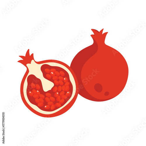 Bright isolated pomegranate fruit with seeds, symbolizing Israel and tradition, vector illustration