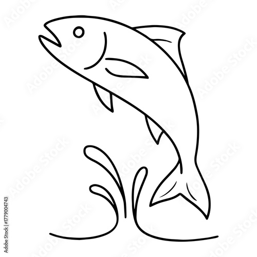 Simple Line Art of a Leaping Fish