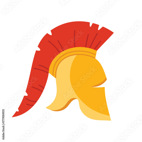 Flat isolated Roman helmet with red crest on white background for history or Italy themes vector illustration