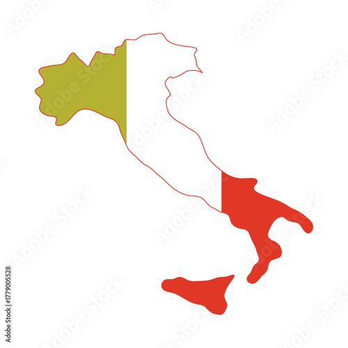 Isolated Italy map outline filled with national flag colors for educational and travel use vector illustration