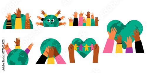 Set of world tolerance day illustration. Tolerance, diversity, equality concept with hands and globe. Vector isolated