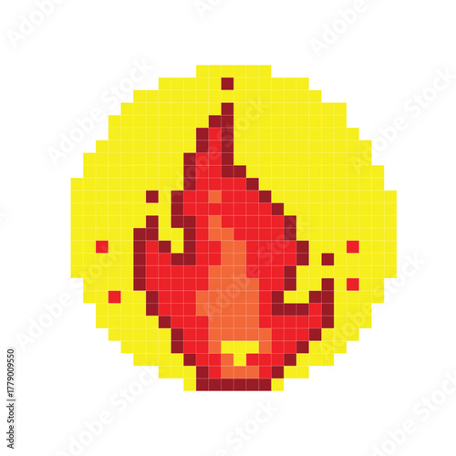 Pixel flame on white background.