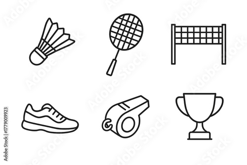 Outline icons of badminton and volleyball equipment