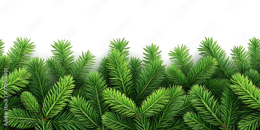Naklejka premium Dense Green Pine Tree Branches | Photorealistic Evergreen Forest Foliage Background