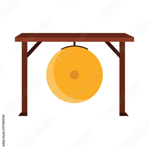 Flat design of gong with wooden frame, isolated on white for cultural and music concepts vector illustration