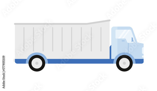Simple isolated industrial dump truck side view for logistics and construction concepts vector illustration