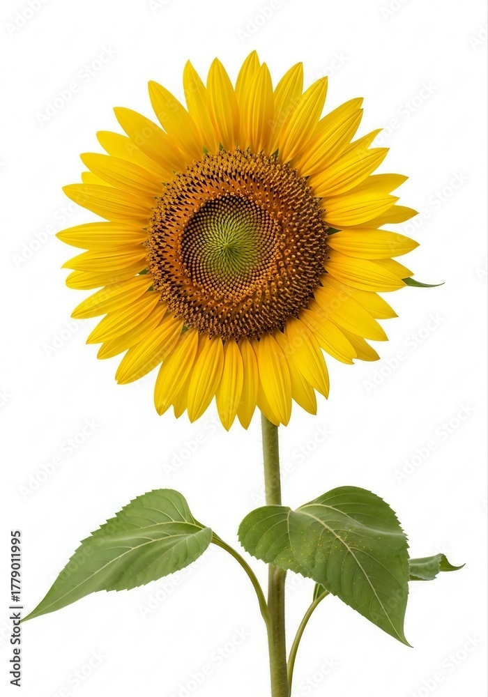 Obraz premium Beautiful Display of Cute Sunflower with Bright Yellow Petals and Green Leaves Emphasizing Joy and Nature's Beauty