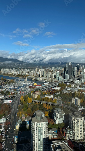 Vancouver Cityscape with Granville Bridge, Burrard Bridge, Lions Gate Bridge and View Toward West Vancouver, Canada