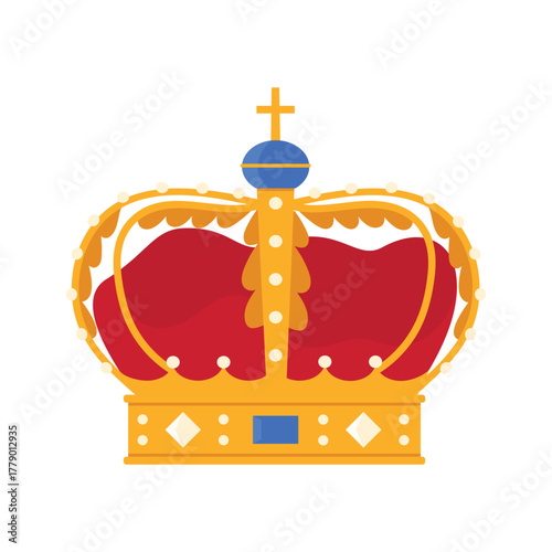 Golden Denmark crown with red velvet and cross, royal symbol isolated on white background vector illustration