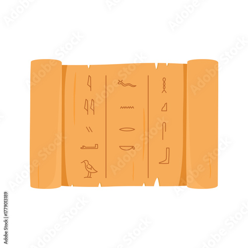 Isolated ancient Egypt papyrus scroll featuring traditional hieroglyphs on a white background vector illustration