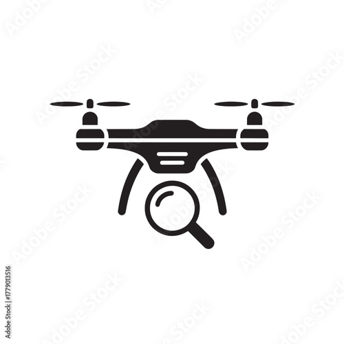 Drone with magnifying glass symbol representing aerial investigation and aerial search
