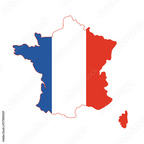 Isolated map of France filled with blue white red flag colors for patriotic and educational use vector illustration