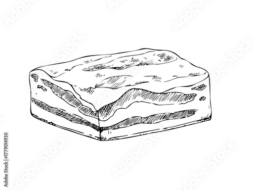 Vector lard. Graphic ink pork Pork belly illustration, isolated on background. Hand drawn line sketch. For designers, prints, logo, icon, menu, postcards, holiday, covers
