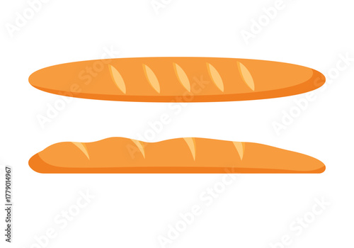 Classic French baguette bread isolated on white background for bakery and food design vector illustration