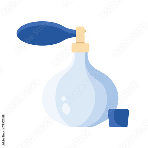 Elegant isolated French perfume bottle with vintage atomizer on white background vector illustration