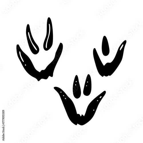 Dragon footprint wave line. Hand drawn dinosaur paw prints. Dragon foot silhouette. Dino cute trail texture. Vector illustration isolated on white ... See More
