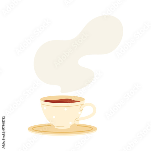 Traditional British tea cup with steam rising, elegant and isolated on white background vector illustration