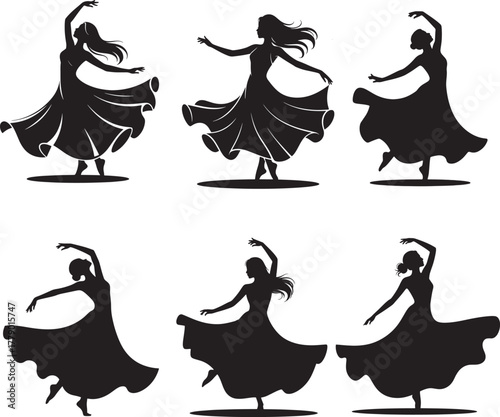 Whirling Dervish Silhouette — Graceful Sufi Dance in Flowing Robes, Black and White Spiritual Art