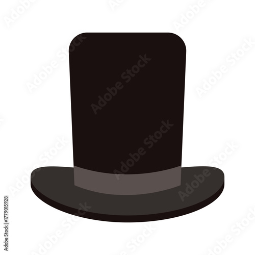 Elegant black British top hat on white background, perfect for vintage or formal themes, isolated vector illustration
