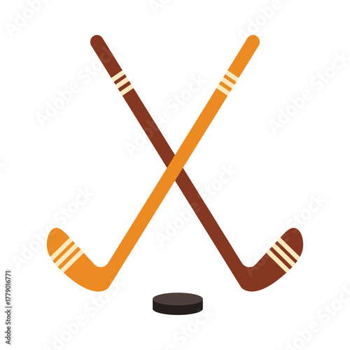 Minimalist crossed hockey sticks and puck isolated on white background for Canada sports vector illustration