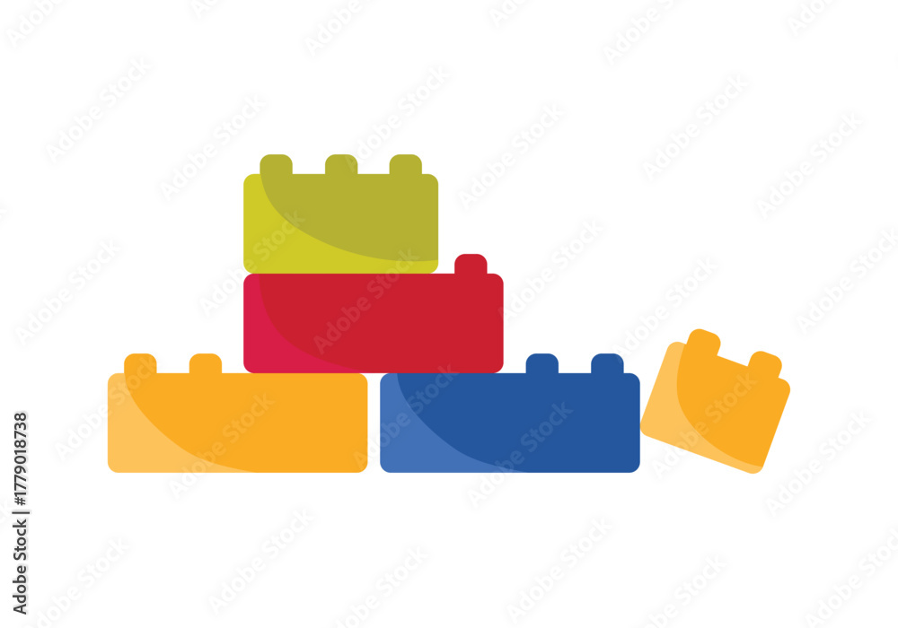 Fototapeta premium Stacked colorful Denmark toy bricks on a white isolated background for playful creative concepts vector illustration