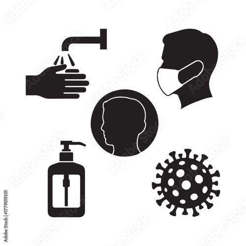 Essential hygiene habits for health awareness, including handwashing, mask wearing, and sanitizing for personal protection and virus prevention