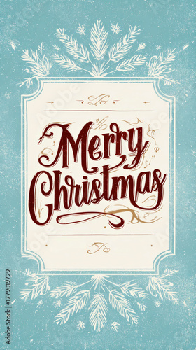 Colorful Merry Christmas text surrounded by playful winter motifs symbolizes holiday cheer. This retro design captures the essence of Christmas from the 50s and 60s