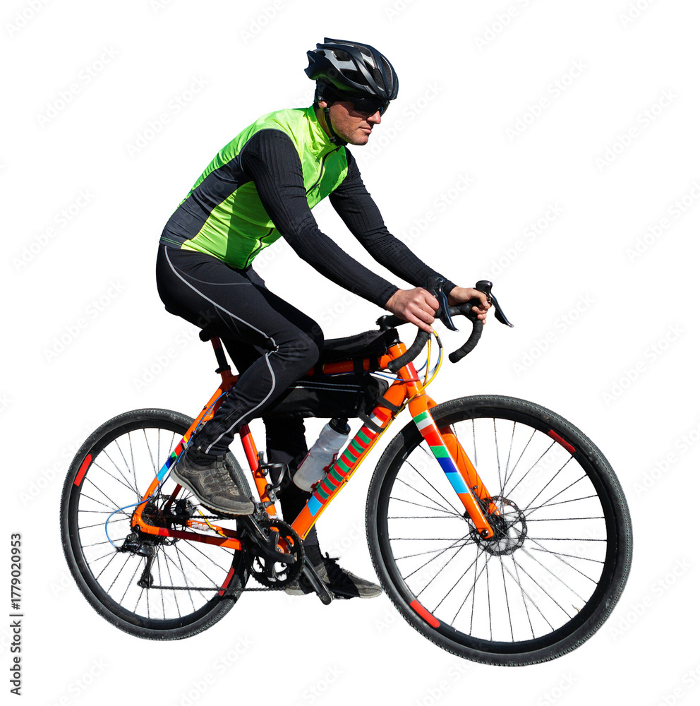 Naklejka premium Cyclist riding bicycle on road against clear sky